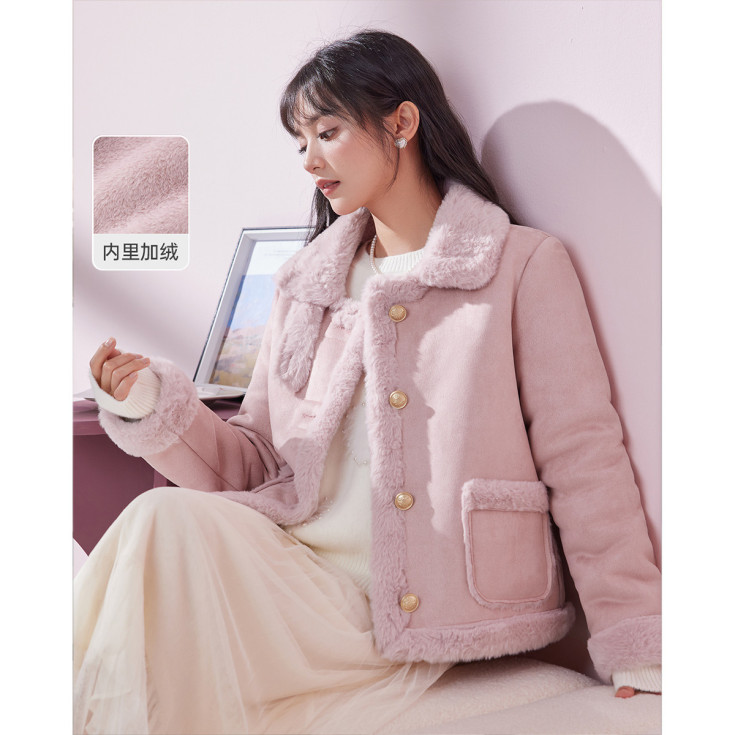 外套小个子专属冬季时尚设计感加厚保暖磨砂皮外套